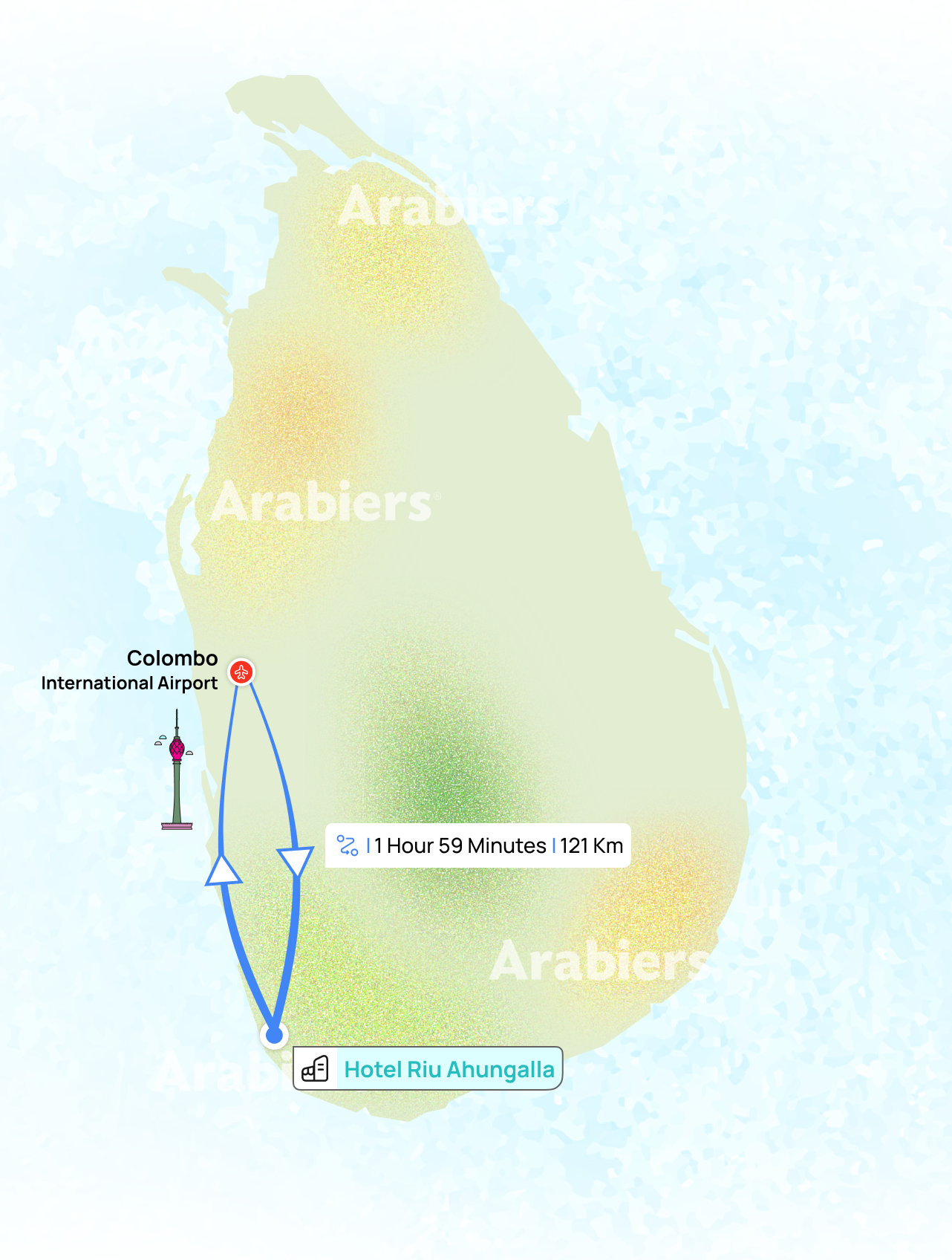 Distance from airport to ahungalla