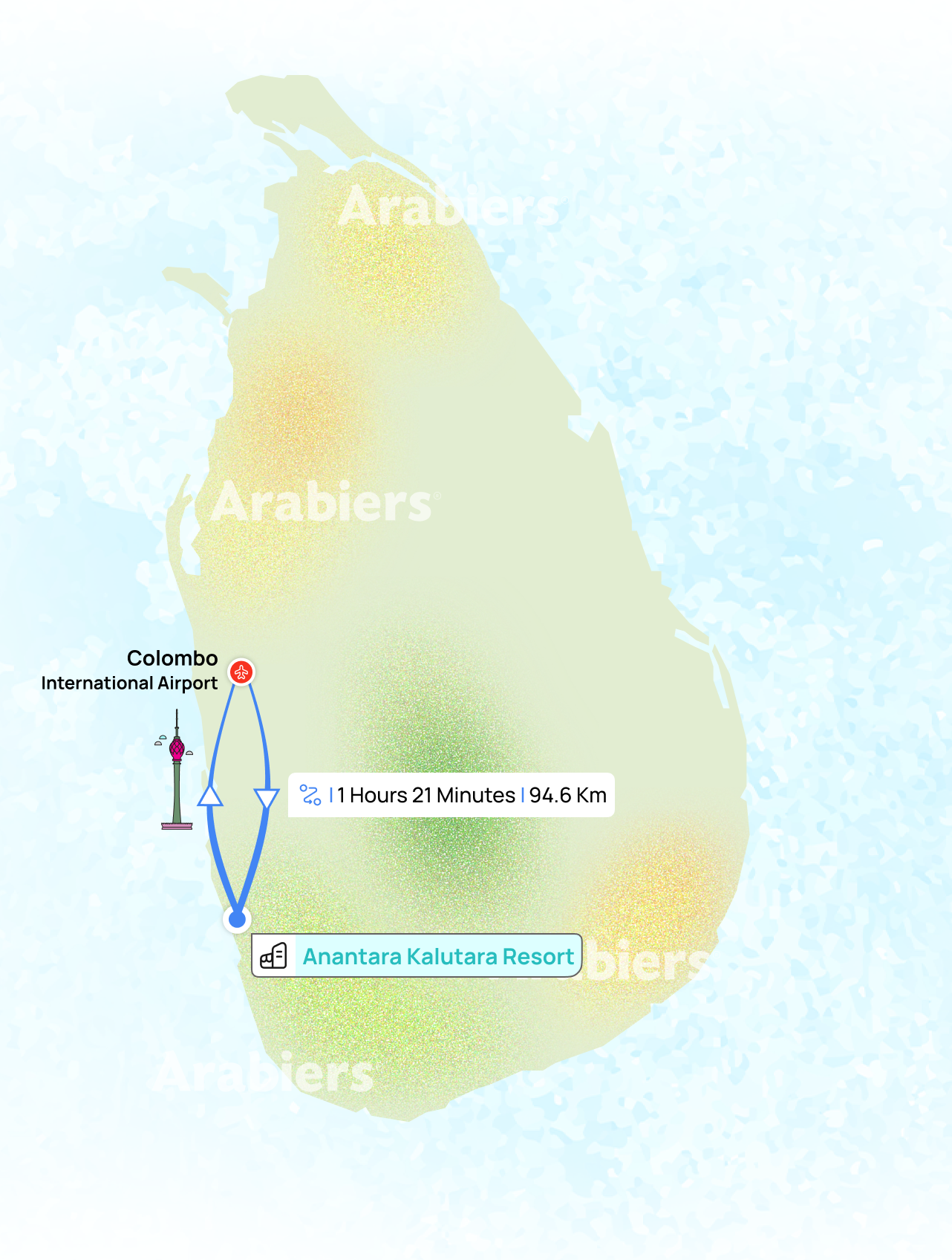 Distance from airport to Anantara Kalutara Resort