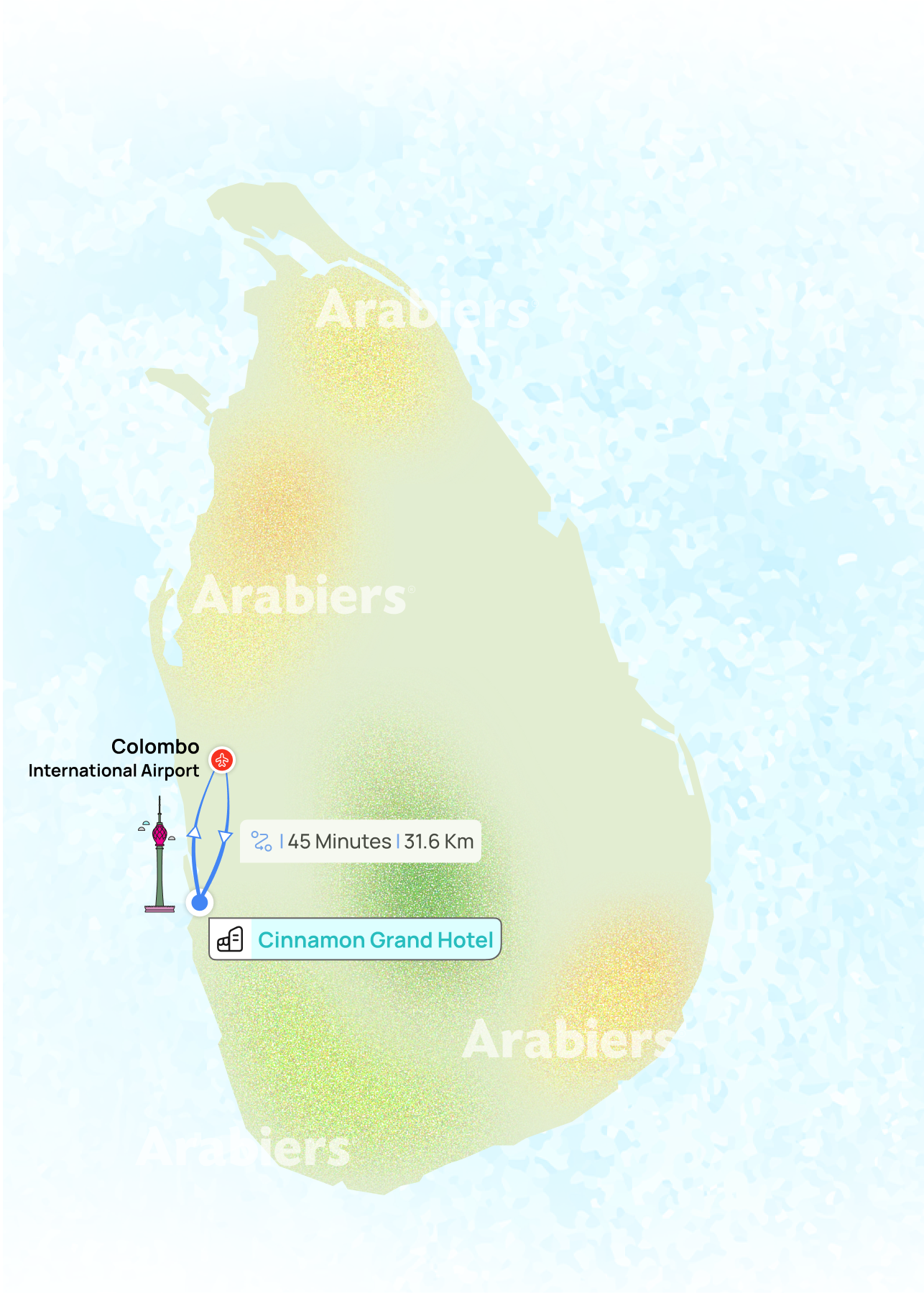 Distance from airport to Cinnamon Grand Colombo 