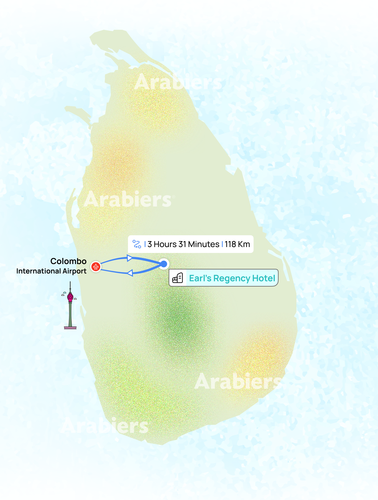 Distance from airport to Earl's Regency