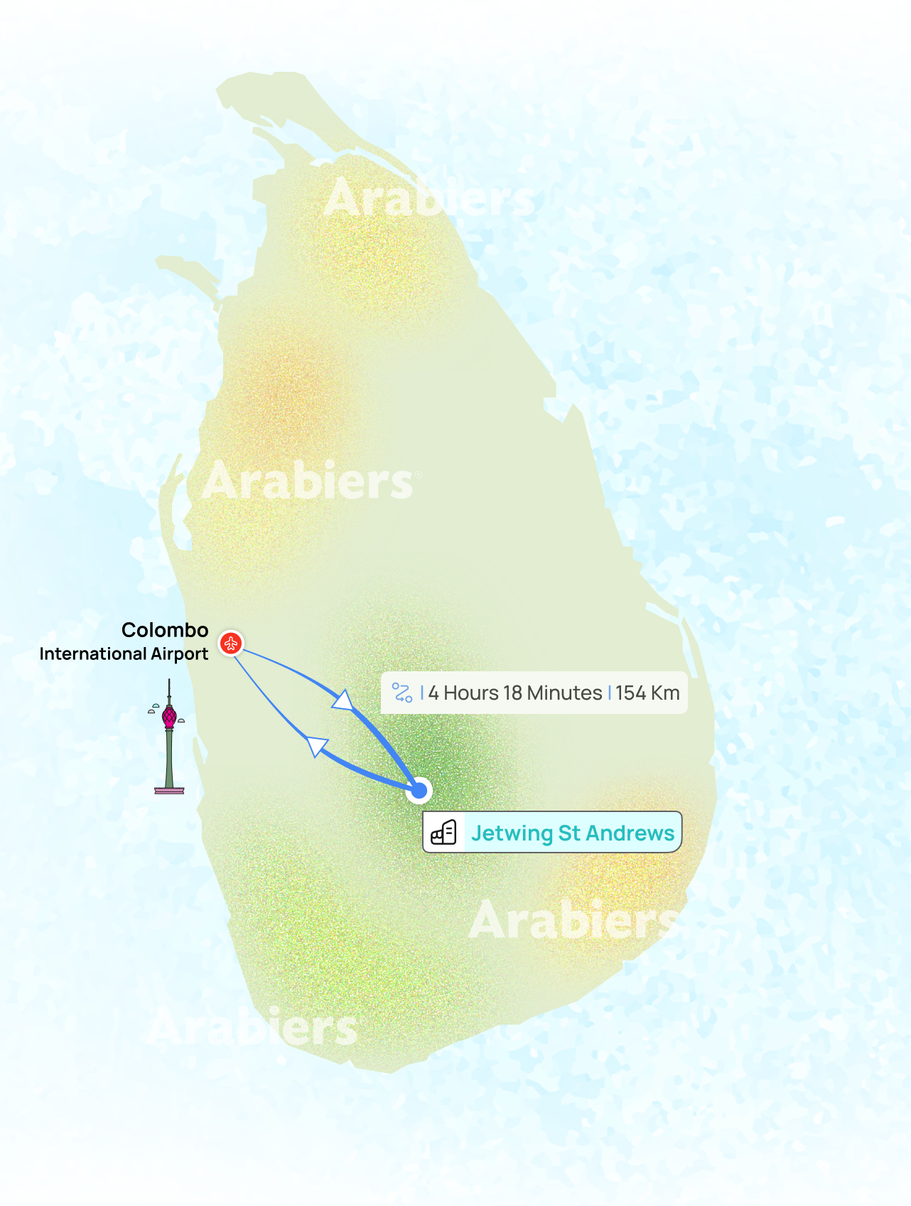 Distance from airport to Jetwing St Andrew’s Hotel