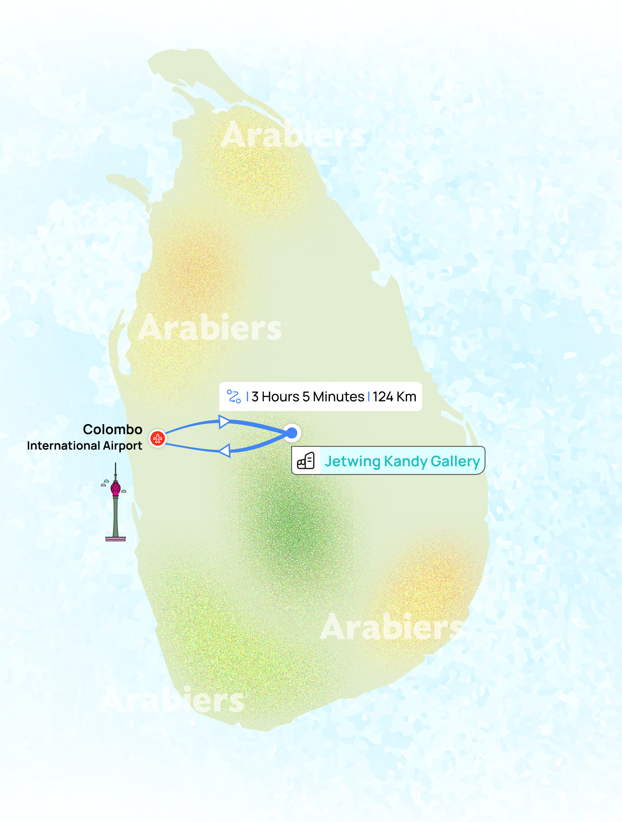 Distance from airport to Jetwing Gallery Hotel