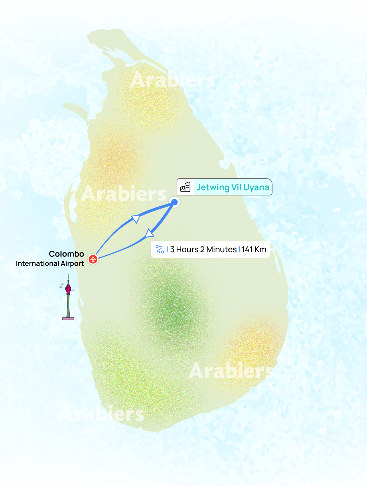 Distance from airport to Jetwing Vil Uyana