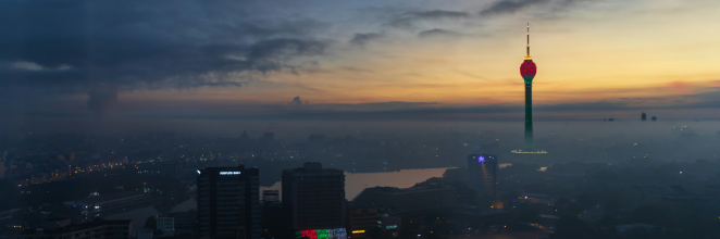 An aerial view of Colombo city with a evening sky