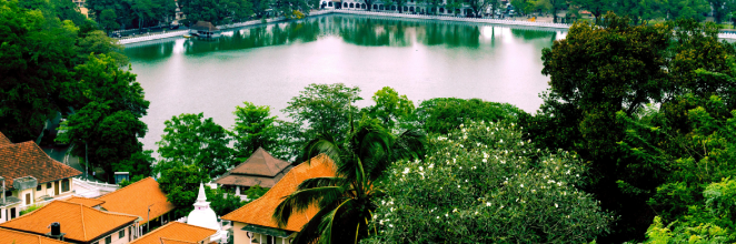 Ariel view of the Kandy Lake in the middle of the city