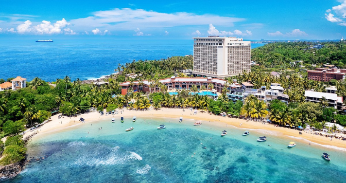 aerial view of the private beach of Araliya Beach Unawatuna